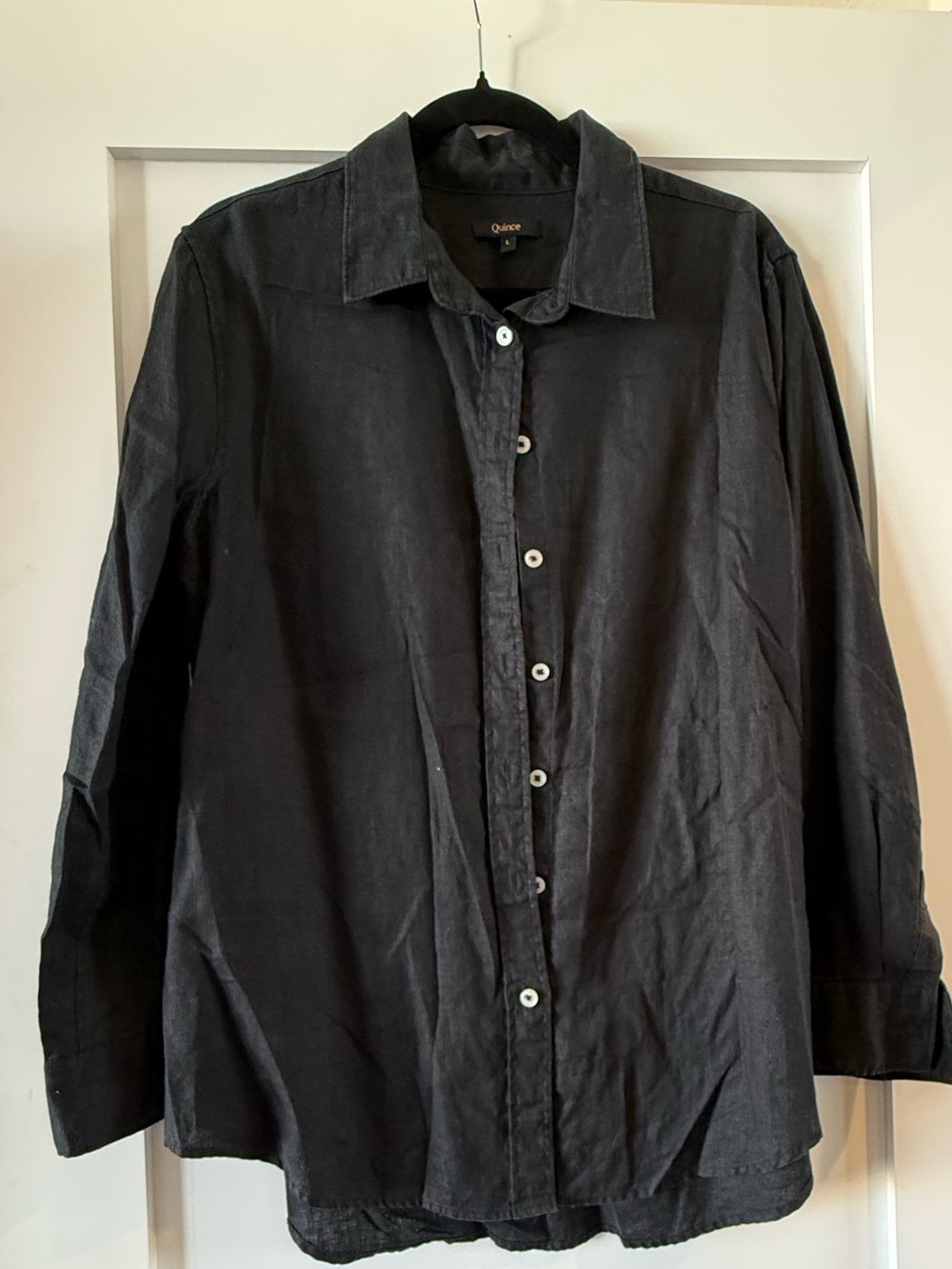 Quince Black Linen Button Up Shirt Size L